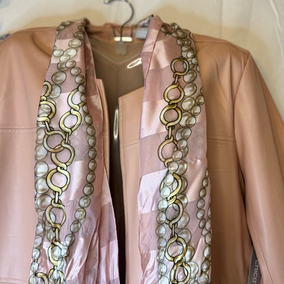 Elegant Chico's Blush Pink Women's Faux Leather Jacket Size 2 W14-16 NWOT - Picture 3 of 11